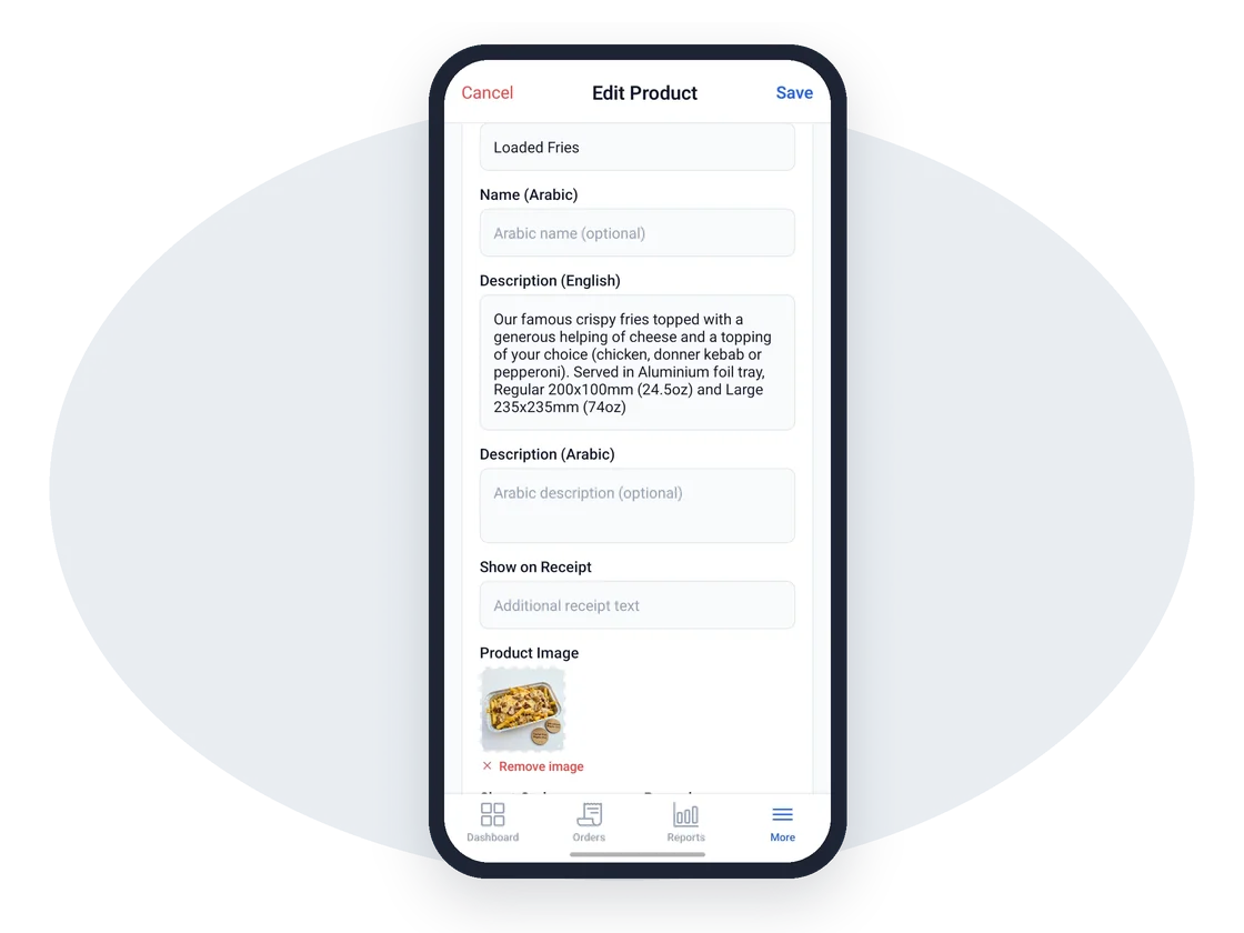 Editing a product's name, description and photo in the manager app