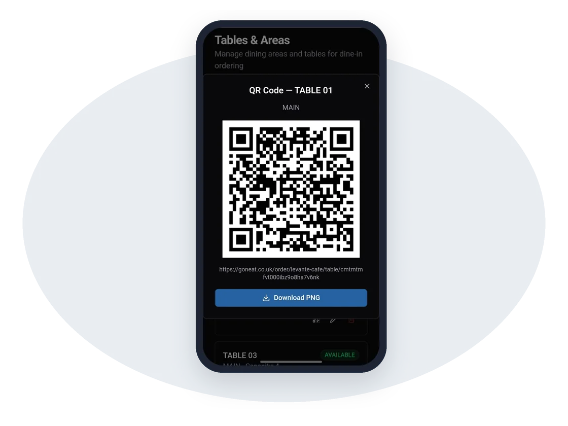 A table's QR code, ready to download and print